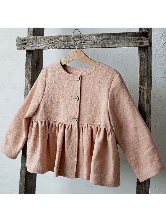 Spring and Autumn New Children's Wear Long sleeved Doll Shirt, Cotton and Hemp Small Market, Ruffle Edge Design, Girls' T-shirt Top 