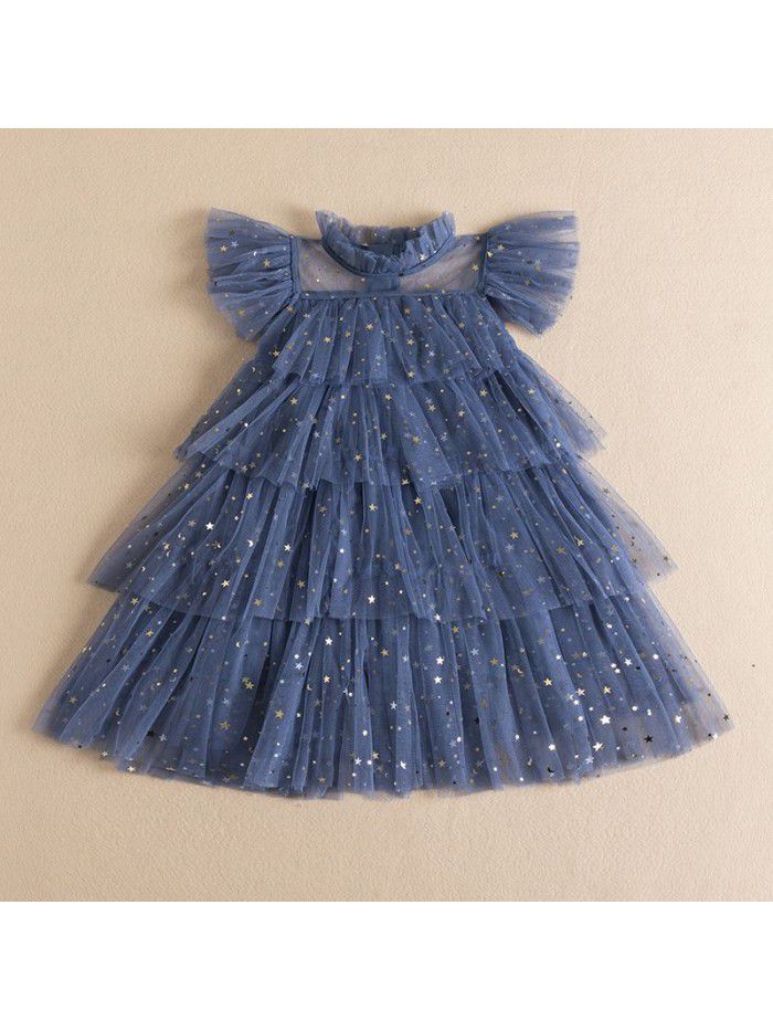 New Children's Dress Girls' Dress Fairy Dress Star Sequin Cake Mesh Children's Puff Dress Princess Dress 
