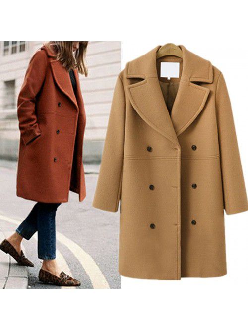 Autumn and winter women's woolen coat, women's dou...