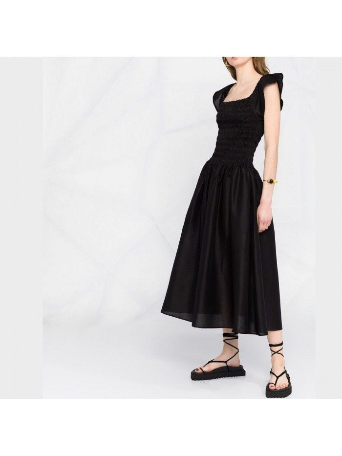 One line neckline dress dress with tie up waist and slim A-line dress for women 