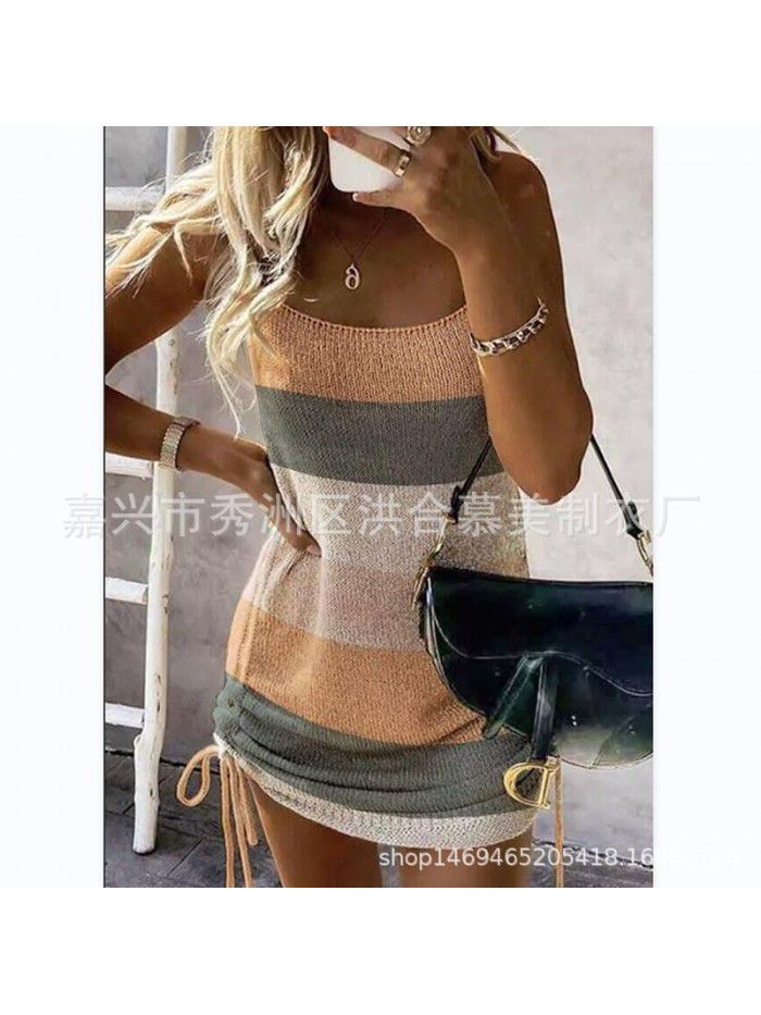 New Spring/Summer Sexy Strap Drawstring Mid Waist Skinny Open Back Dress for Women 