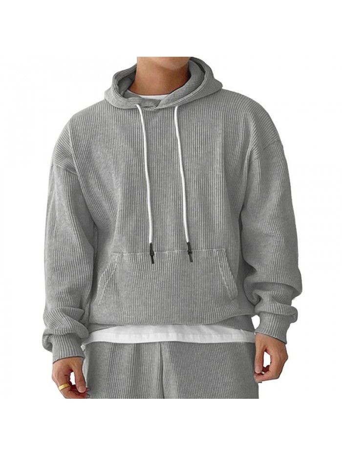 Men's autumn and winter sports set, men's European and American trendy brand plush hooded sweater, fashionable and versatile casual pants 