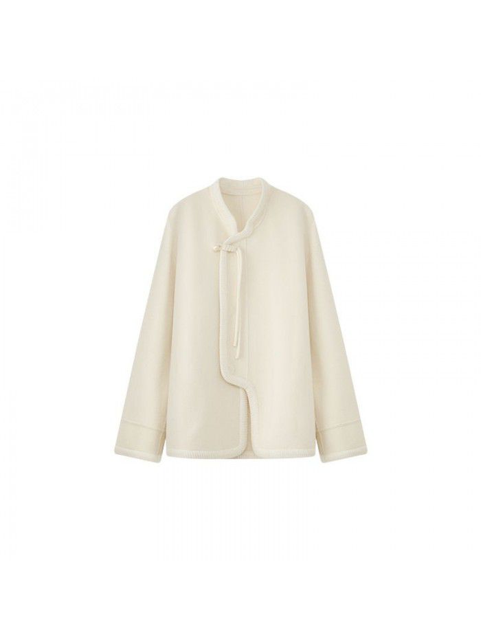 Double sided cashmere coat with button up for women's autumn and winter high-end woolen jacket