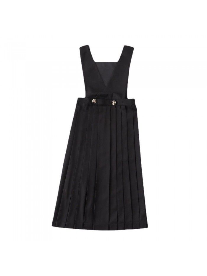 Basic uniform dress with straps, dress with chest protection, pleated skirt, long skirt  Basic uniform dress with straps, dress with chest protection, pleated skirt, long skirt