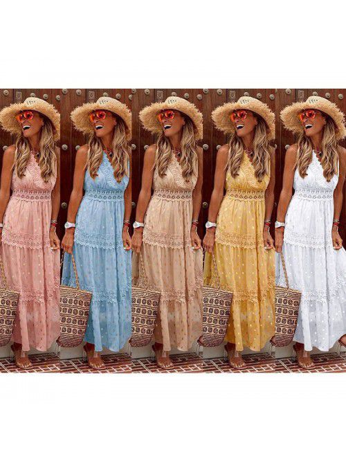 Women's sexy deep V sleeveless summer chiffon dres...