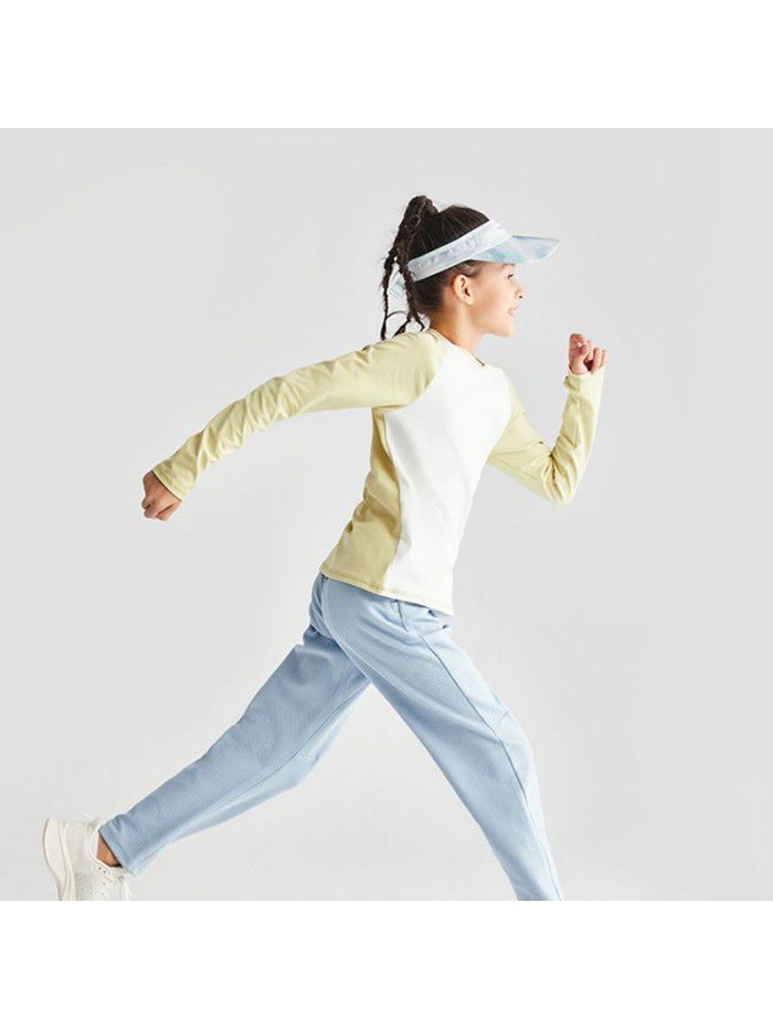 Autumn and Winter New Children's Yoga Suit Long Sleeve Finger Sleeve Contrast T-shirt Training Sports Running Tight Fitness Top Women 