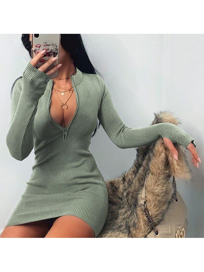 Autumn/Winter Trend Women's Long Sleeve Dress Versatile Neckline Zipper Sexy Slim Fit Wrap Hip Dress  Autumn/Winter Trend Women's Long Sleeve Dress Versatile Neckline Zipper Sexy Slim Fit Wrap Hip Dress