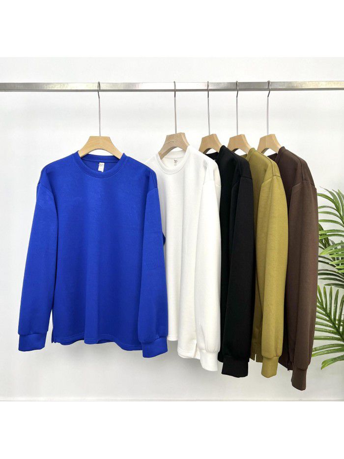 Autumn Simple Solid Color Premium Long Sleeve Fixed Dye Air Layer Special Fabric Men's Backing Versatile Loose T-shirt 