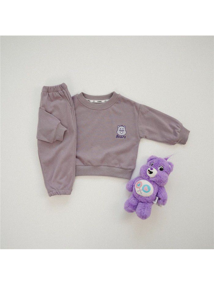 Girls' autumn clothing Korean children's clothing Autumn style solid color sports set Baby pure cotton sweaters and pants two pieces 