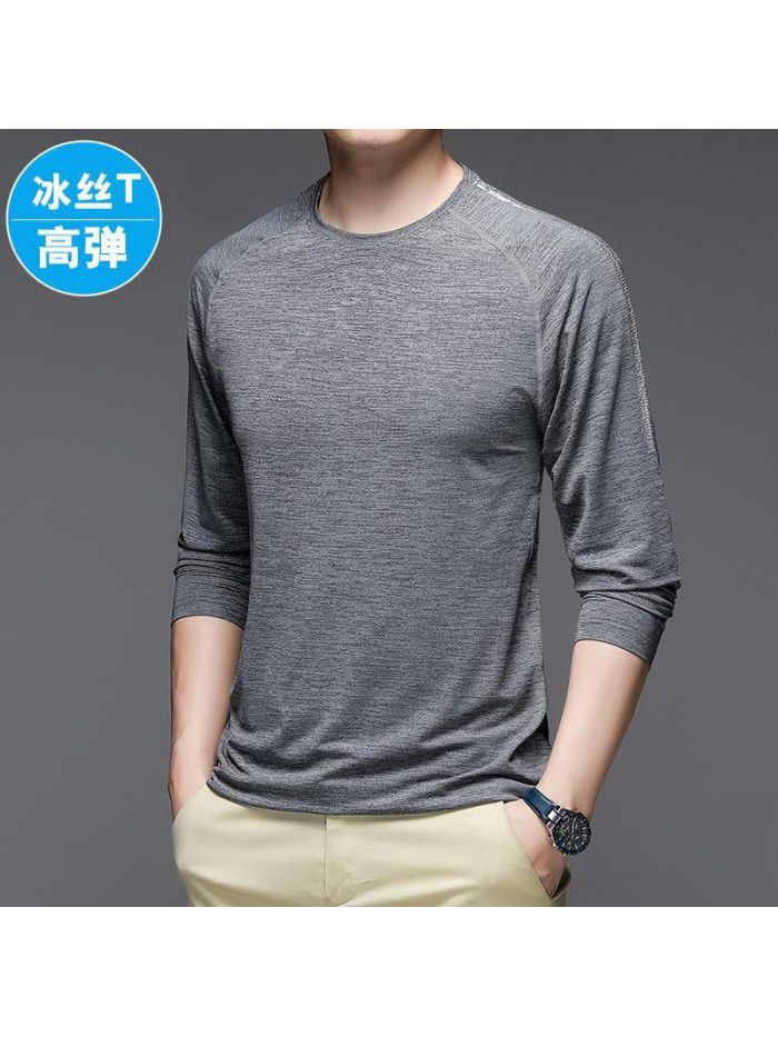 Autumn new quick-drying ice silk long-sleeved t-shirt men's casual sports fitness shirt men's outdoor trend versatile top 
