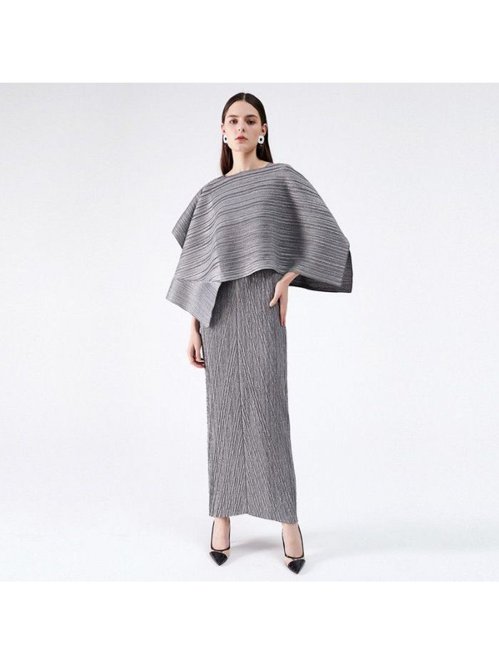 Summer New Two Piece Set Temperament Women's Slim Fit Long Party Fashion Pleated Dress 