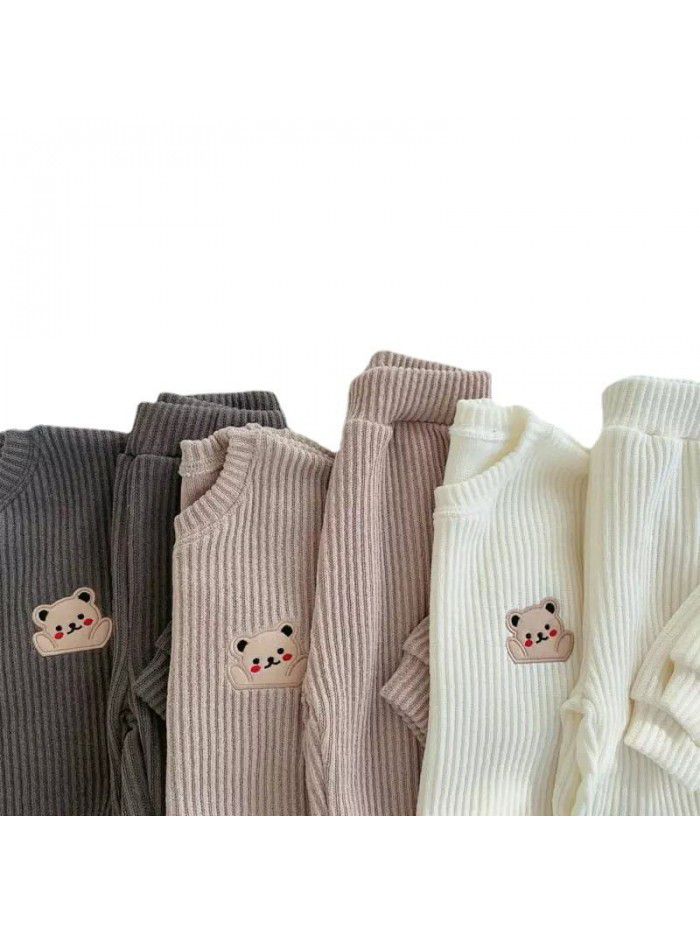 Sweater Set Autumn Bear Solid Color Set for Boys and Girls Spring 1-6 Year Old Children Autumn Set 