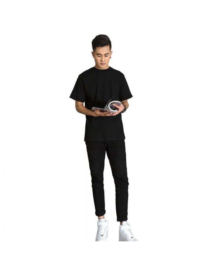 Cotton short sleeved T-shirt for men and women, solid white men's blank shirt trendy brand 