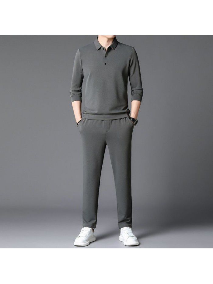 Autumn New Sports Set Men's Youth Set Fashion Trend Round Neck Cotton Sweater Casual Pants Two Piece Set 