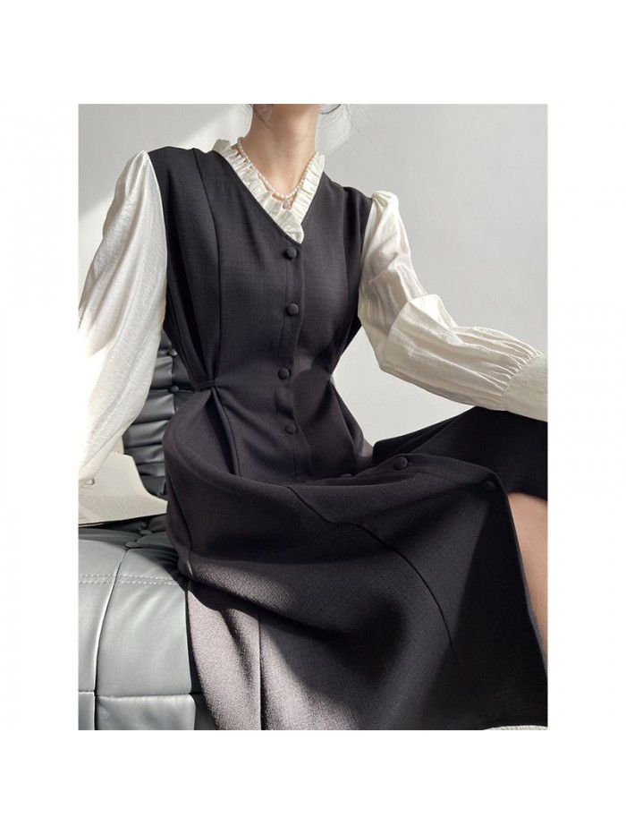New French V-neck Dress for Women's Spring and Autumn High end Fashion Versatile Dress for Children 