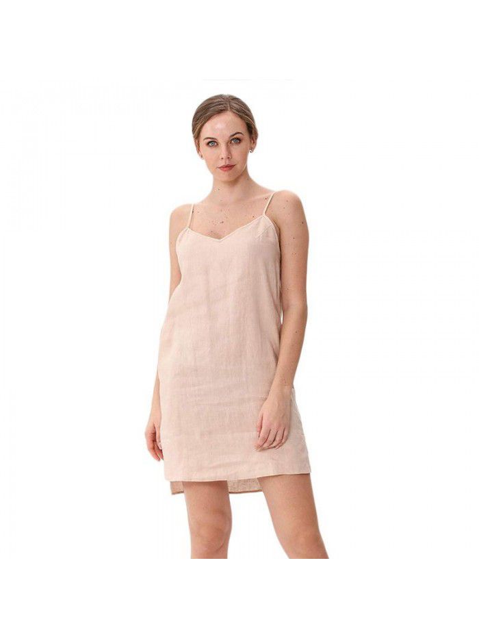 Pure linen suspender skirt for women's casual home vest dress can be worn externally 
