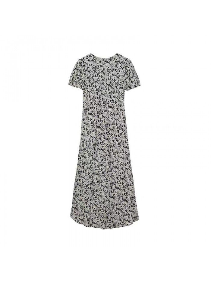 Printed waistband slimming dress with fresh French floral floral floral charm for ladies and ladies commuting 