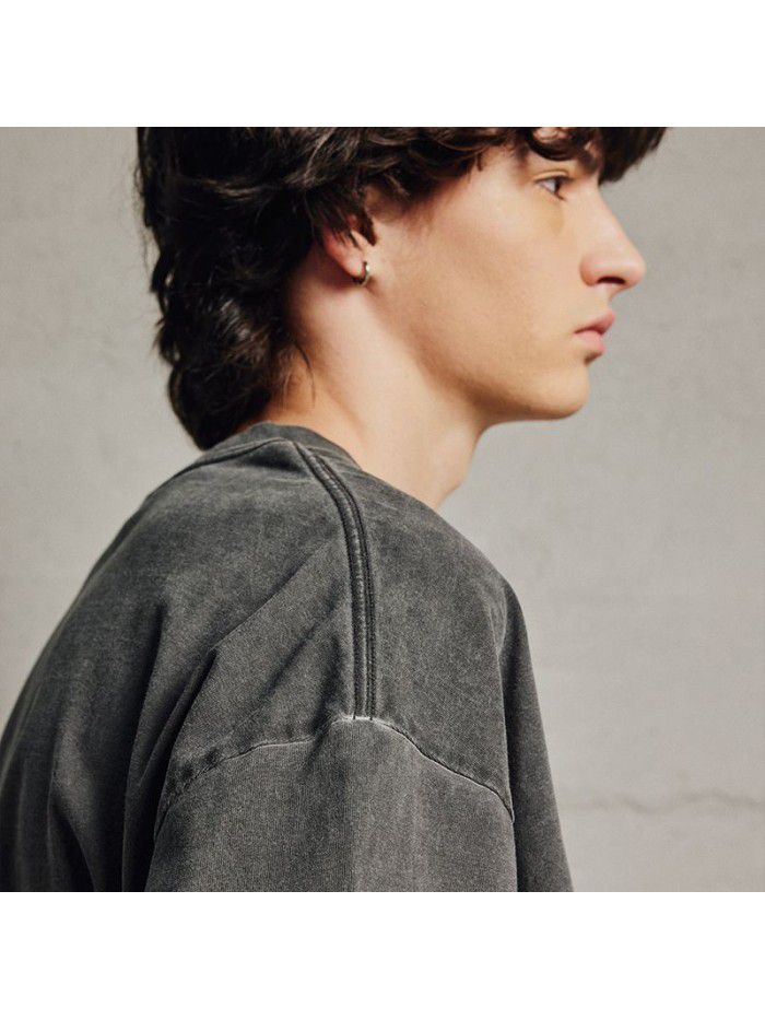 Wash, wash, and make old loose double yarn pure cotton short sleeved T-shirts for spring and summer new styles 