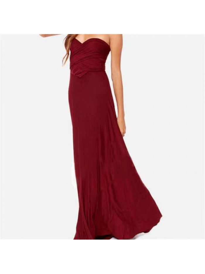 Solid Color Diversified Dressing Method Sexy Lacing Red Dress Long Dress Bridesmaid Dress 