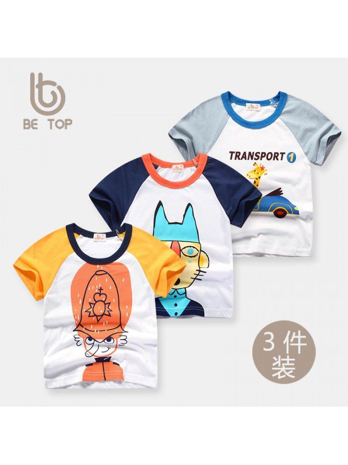 Summer children's short sleeved T-shirt, boys' pure cotton three piece children's clothing, three piece combination set, girls' top 