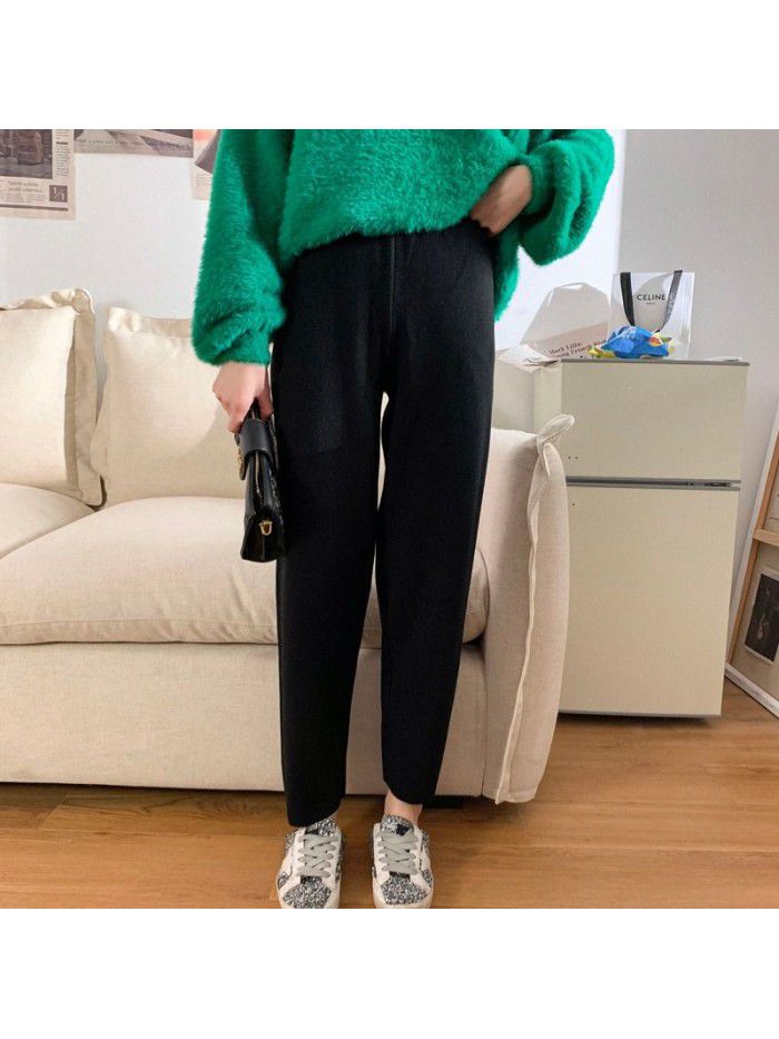Knitted women's autumn and winter loose fitting high waist slimming Korean version thickened radish pants 