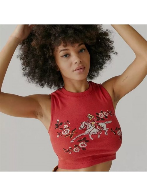 Spring New Big Red Print Back Hollow High Elastic ...