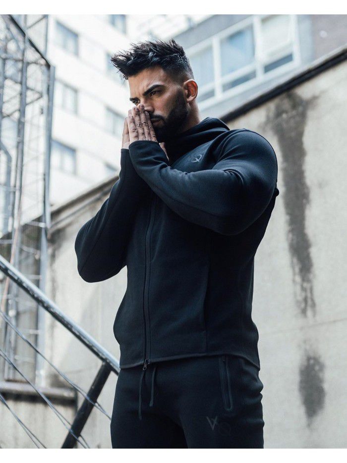 Crazy Muscle Spring and Autumn Fitness Set Men's Outdoor Running Hooded Sweater Pants Casual Two Piece Set 
