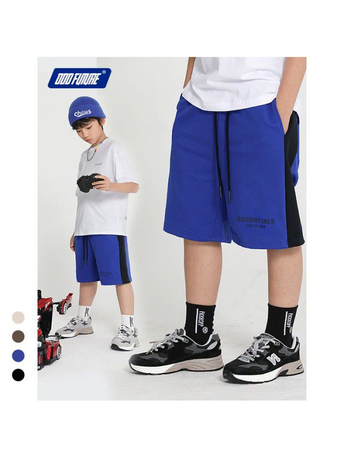 Children's three-dimensional new double thread cotton sports pants Boys' five-point pants Street trend 