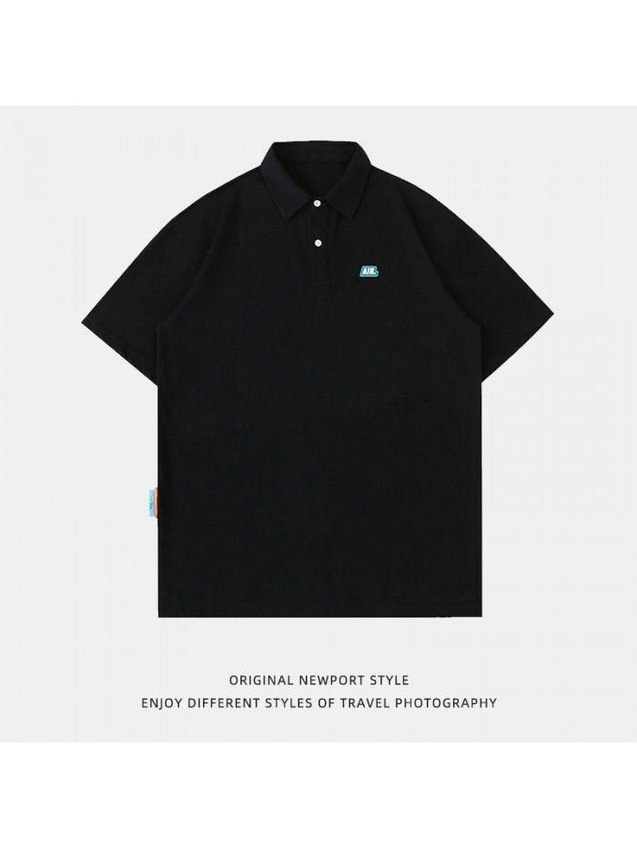 Pure cotton polo neck short sleeved T-shirt summer new loose lapel Japanese T-shirt 