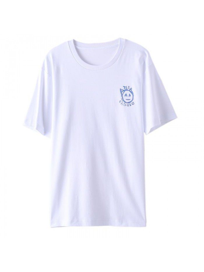 Summer New Print Parent-child Short Sleeve T-shirt Casual Women's Fashion Loose Round Neck Mercerized Cotton Bottom Top 