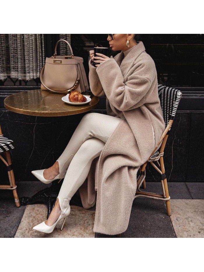 Autumn and winter warm coat long sleeved lapel women's plush top women's coat