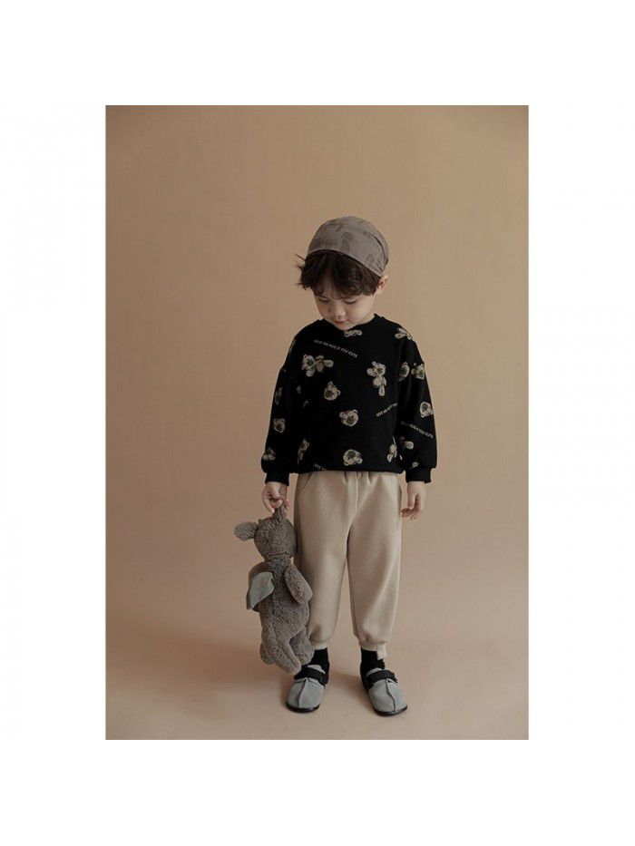 Boys' Sweater Spring and Autumn Cartoon Print Long Sleeve T-shirt Children's Bottom Top 