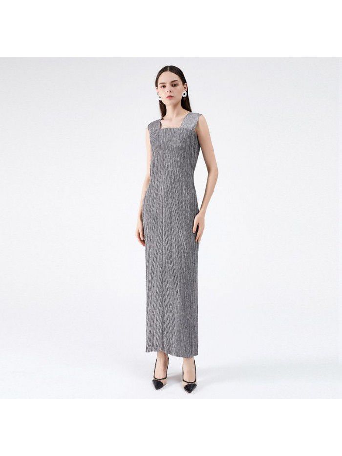 Summer New Two Piece Set Temperament Women's Slim Fit Long Party Fashion Pleated Dress 