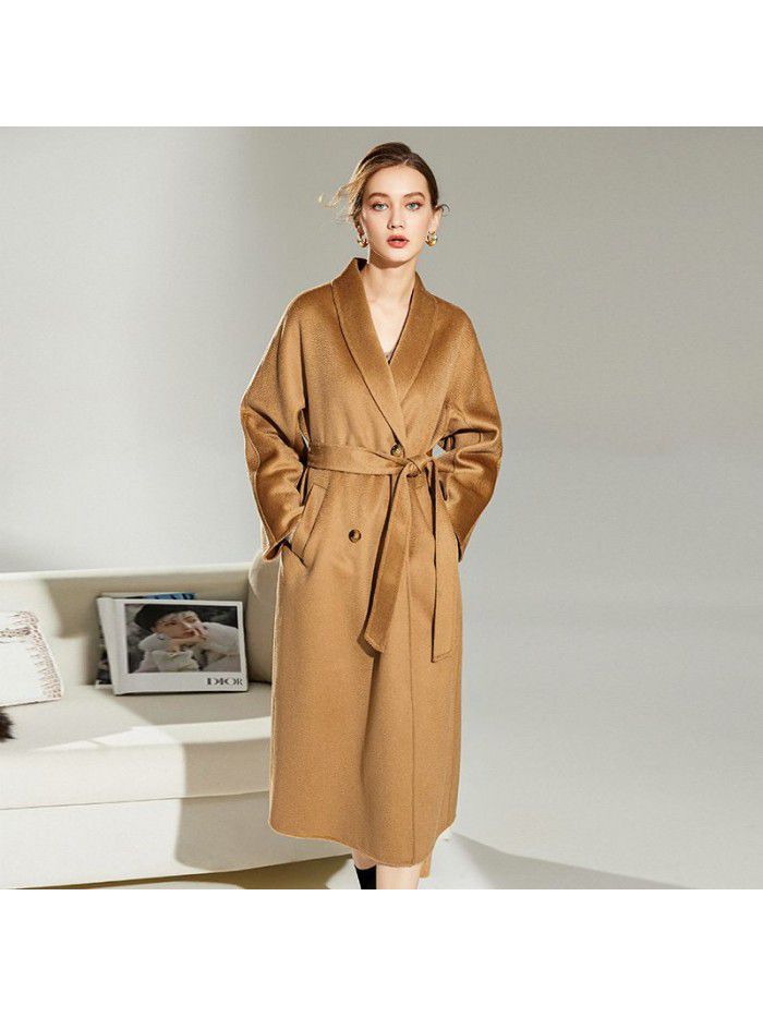 Water ripple double-sided cashmere coat for women's autumn and winter fashion double-sided woolen coat for women's woolen coat