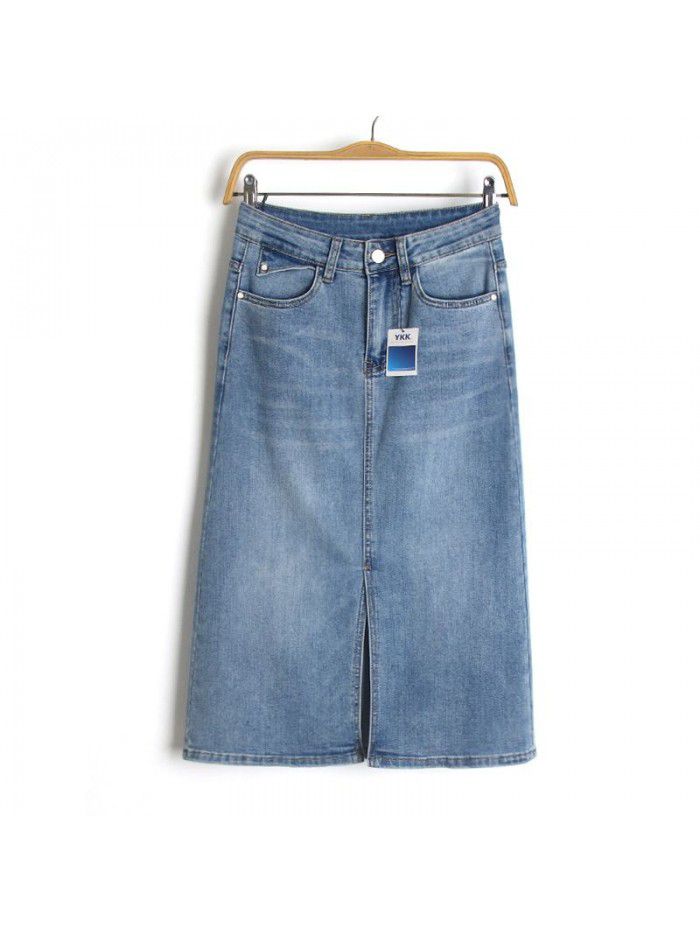 Summer New Front Split Elastic Halfskirt High Waist Slim denim Midskirt for Women 