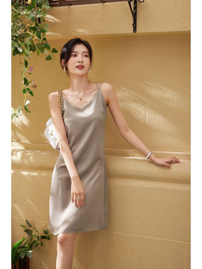 Dress Satin Mid length Dress Summer New Slim Sexy Women's Strap Dress  Dress Satin Mid length Dress Summer New Slim Sexy Women's Strap Dress