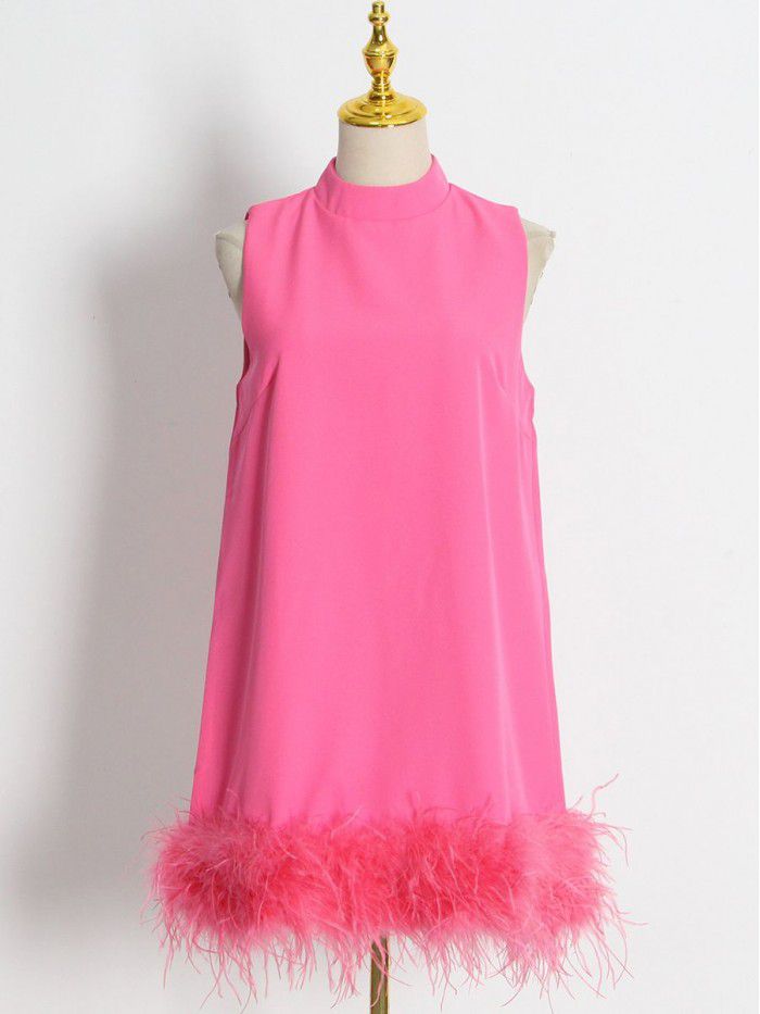 Autumn niche design feeling half high collar sleeveless solid color straight tube dress  Autumn niche design feeling half high collar sleeveless solid color straight tube dress