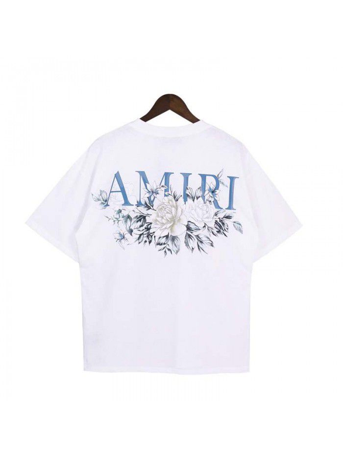 New men's clothing series personalized printed T-shirt with floral logo short sleeved men's and women's summer