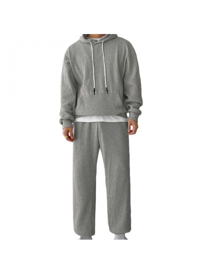 Men's autumn and winter sports set, men's European and American trendy brand plush hooded sweater, fashionable and versatile casual pants 