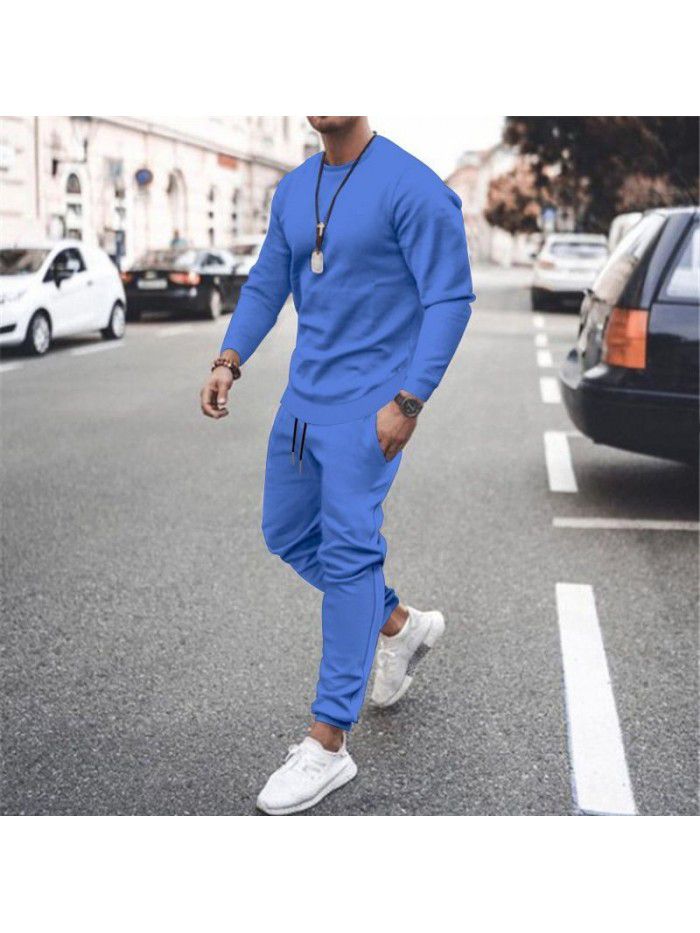 Long sleeved casual suit for men's solid color trend sports suit for men 