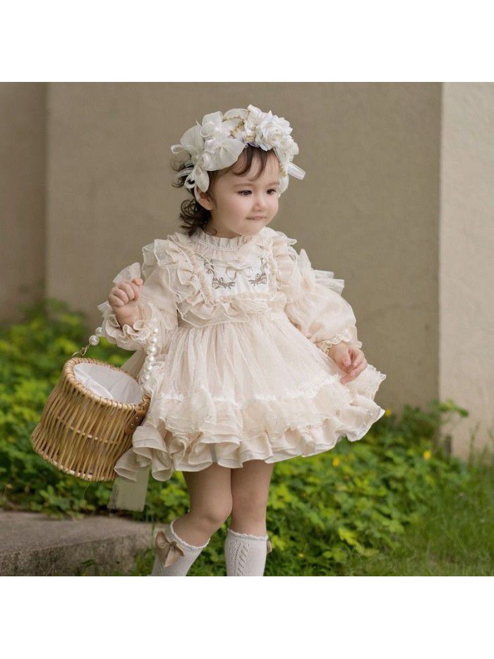 Princess dress children's dress lace fluffy yarn baby girl's first birthday dress 