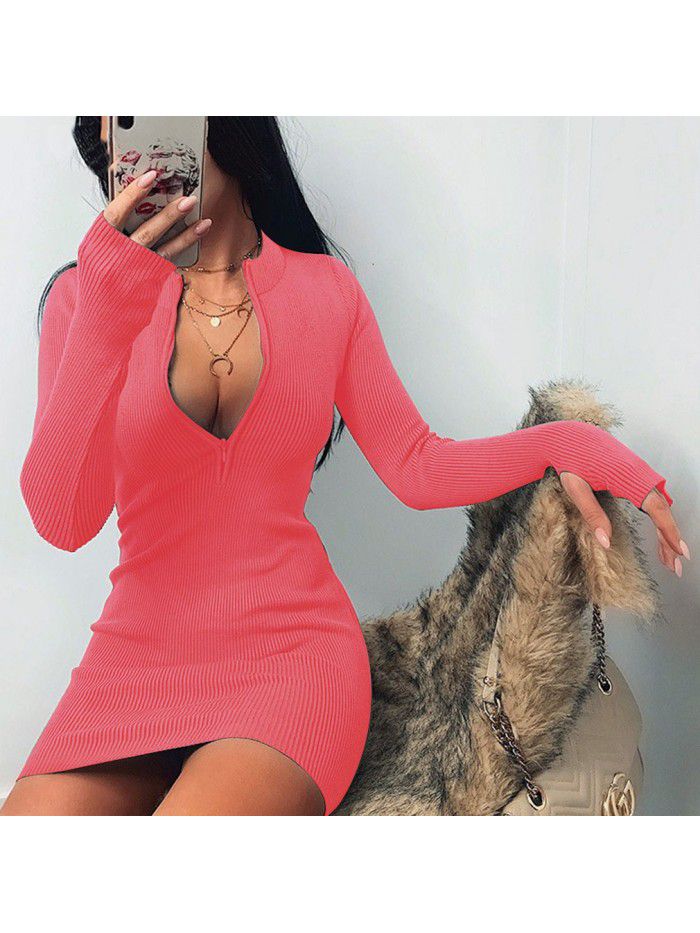 Autumn/Winter Trend Women's Long Sleeve Dress Versatile Neckline Zipper Sexy Slim Fit Wrap Hip Dress  Autumn/Winter Trend Women's Long Sleeve Dress Versatile Neckline Zipper Sexy Slim Fit Wrap Hip Dress