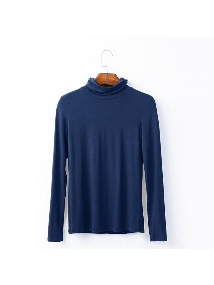 Women's autumn long sleeved T-shirt Women's solid color high neck modal base coat Women's autumn top 