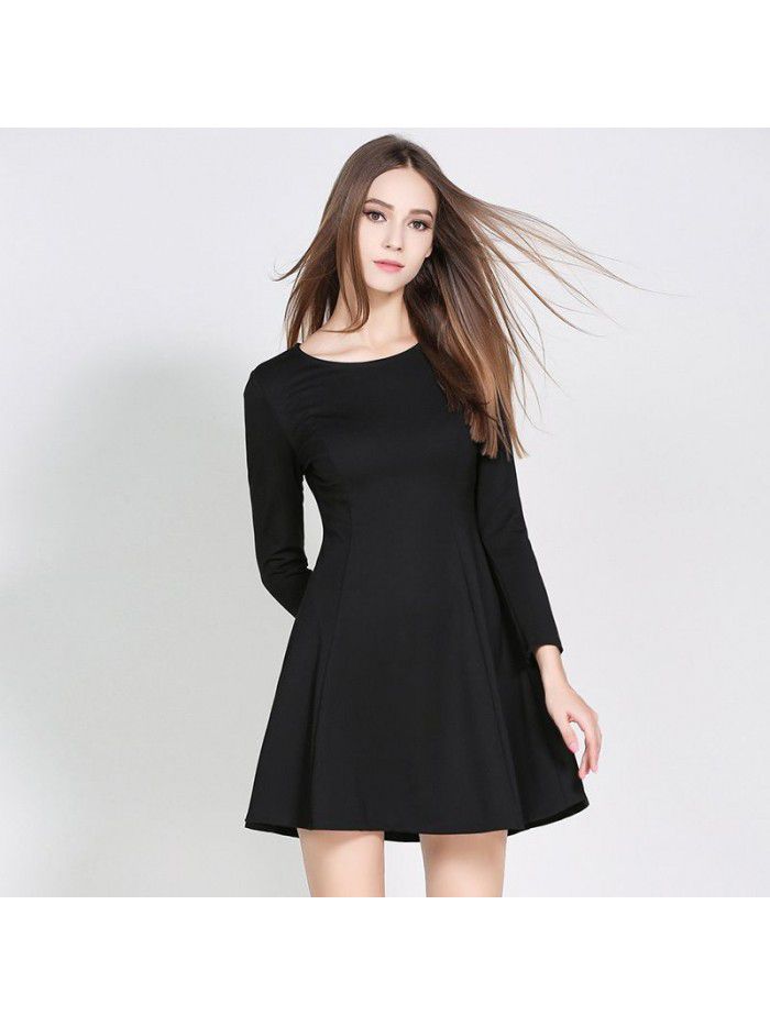 Spring Dress Small Black Skirt Slim Fit, Slim Waist, Simple A-hem Bottom Dress, Black Short Style 