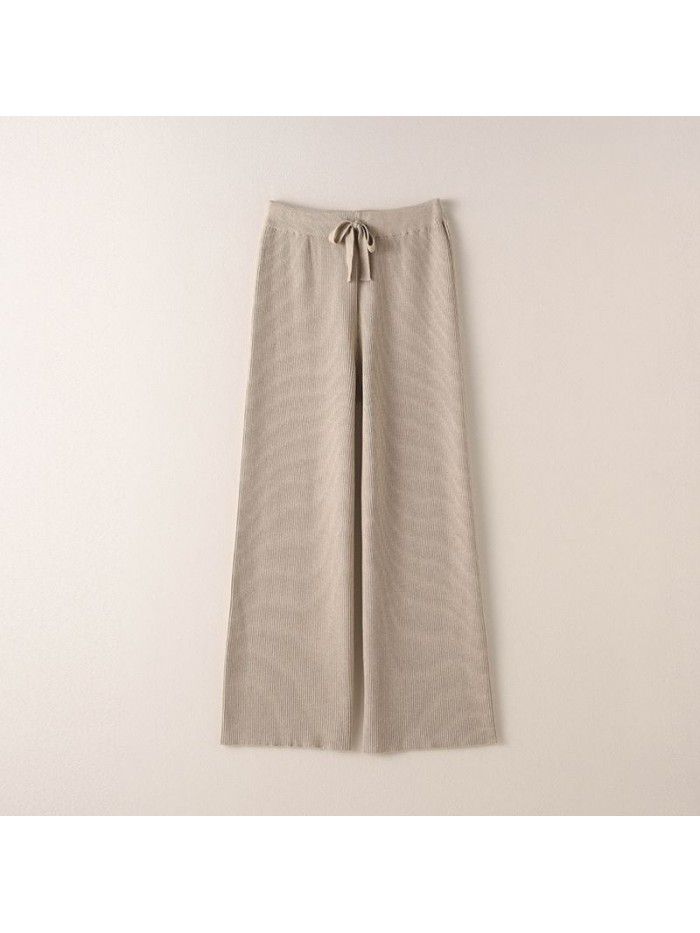 Thickened warm knitted wide leg trousers for women with high waist elastic drape straight leg trousers for small men's floor mops casual leggings 