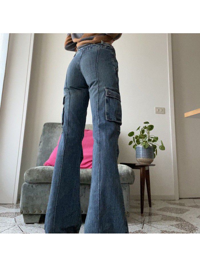 Spicy Girl Style Multi Pocket Slim Slim Slim High Waist Jeans Girl 