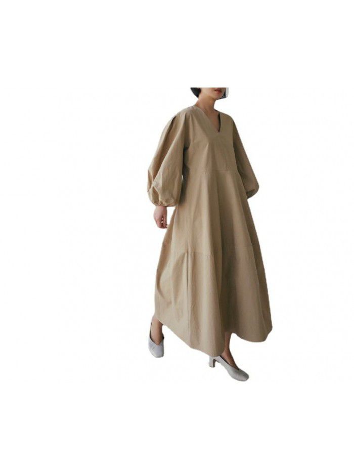 Loose oversized shirt skirt, knee length dress, casual student base shirt, lantern sleeve doll skirt 