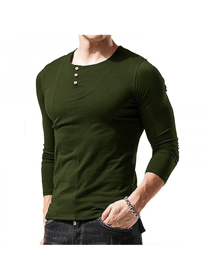 Long sleeved round neck T-shirt Men's bottom shirt Men's T-shirt