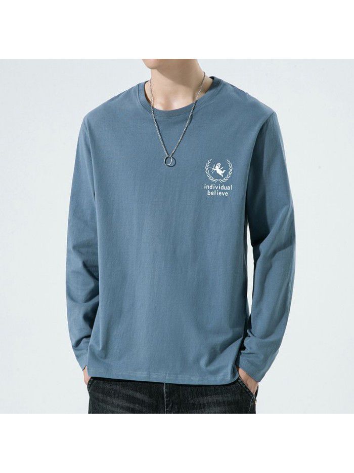 Autumn New Men's Pure Cotton Long sleeved T-shirt Loose trend T-shirt Bottom casual men's clothing 