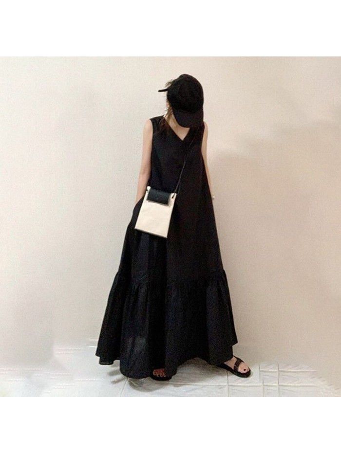 Summer New Big Swing Loose Sleeveless Skirt Slim Panel Skirt Mid length Dress 